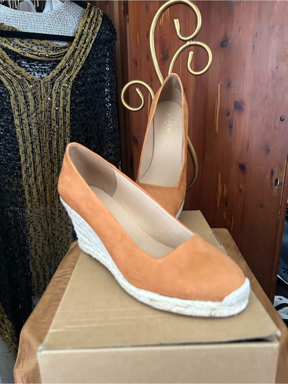 J. Crew Orange Suede Espadrille Wedge Pumps